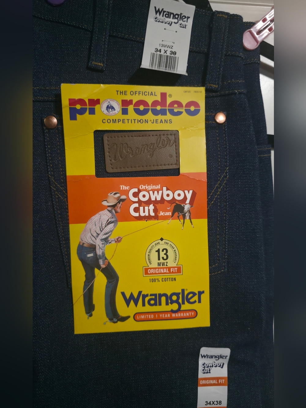 Wrangler Cowboy Cut 13MWZ Original Fit Dark Wash Blue Denim Straight Jeans 34x38